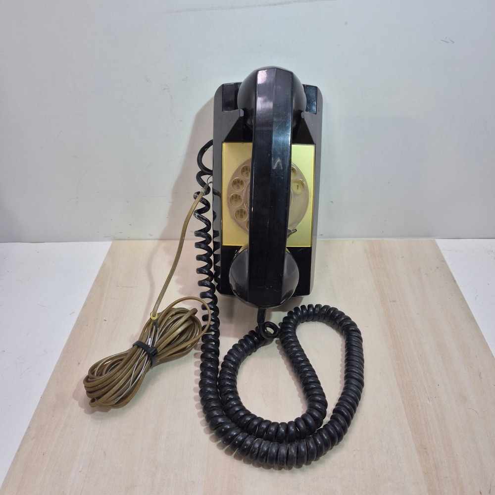 Vintage GTE Automatic Electric Starlite Rotary Wall Phone Black Gold Faceplate